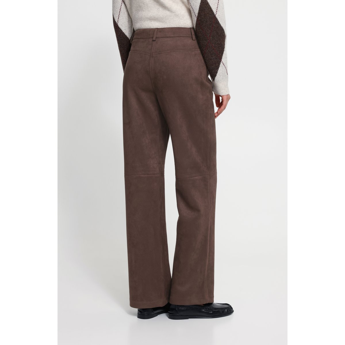 Pantalon coupe droite, finition douce effet suède marron coffee bean, ICHI