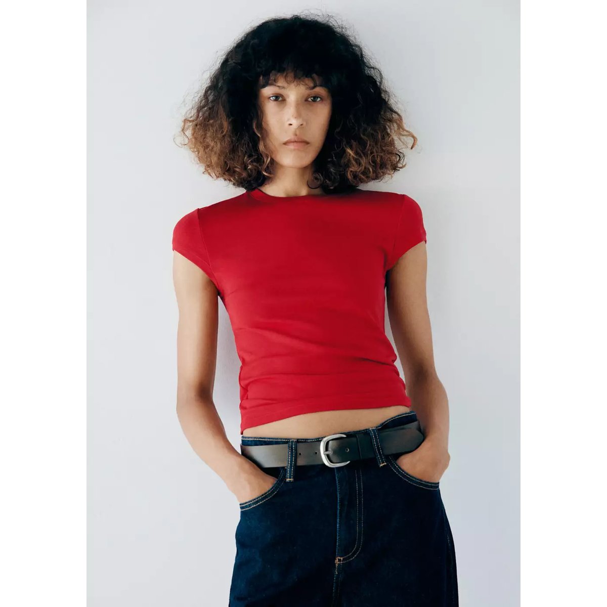 Chemise cintrée à rayures rouge, MANGO