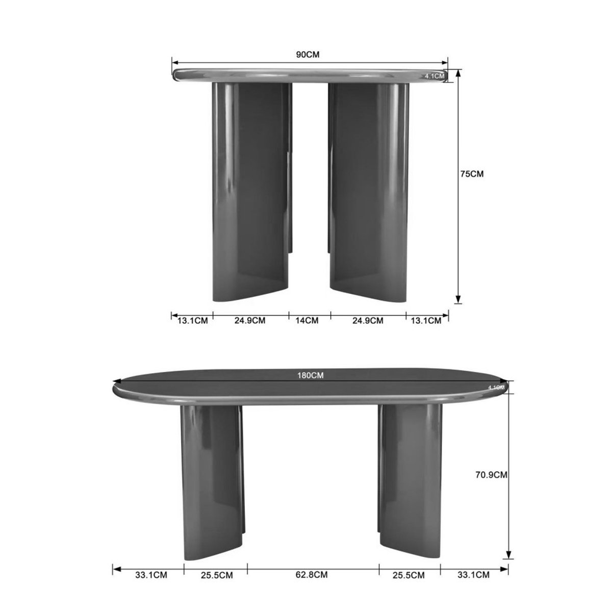 Table à manger 6 personnes ovale en bois laqué- GLOSSI marron, DRAWER