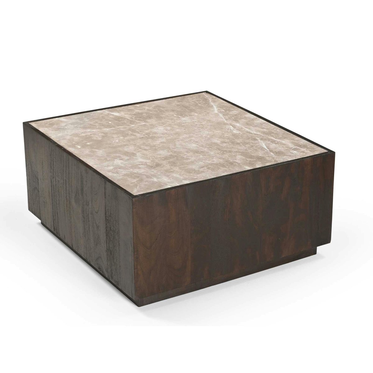 Table basse carrée en marbre et bois brun DUOMO marron, PIER IMPORT