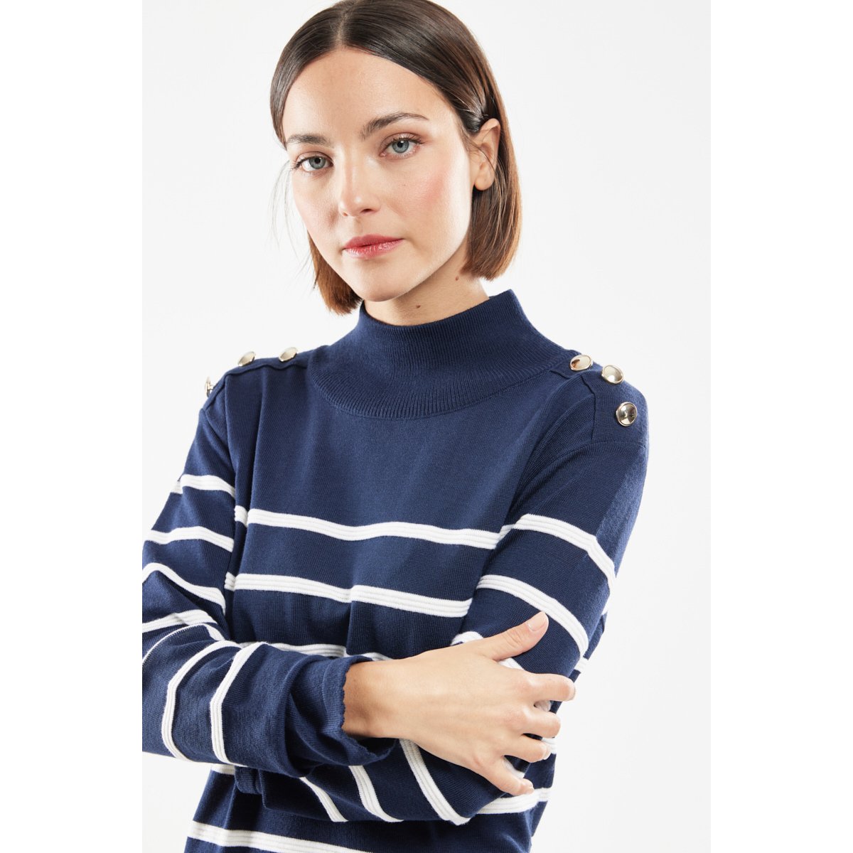 Robe rayée Mona en laine evening blue/nature h23, TERRE & MER