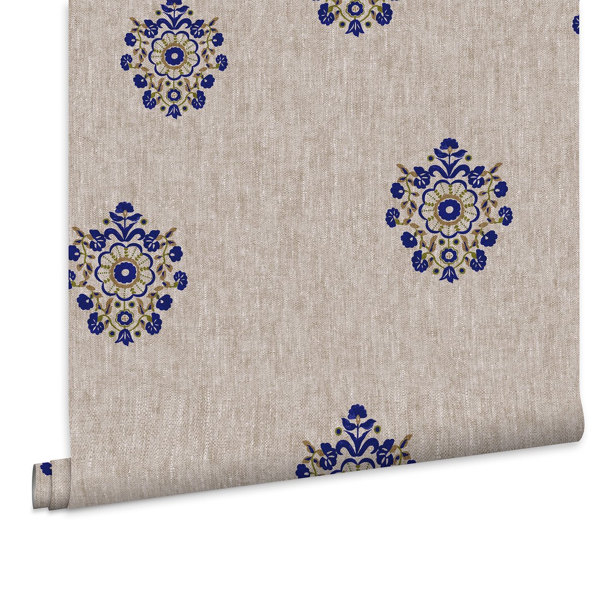 Papier peint Blasons fleuris bleu, gris, JOULES