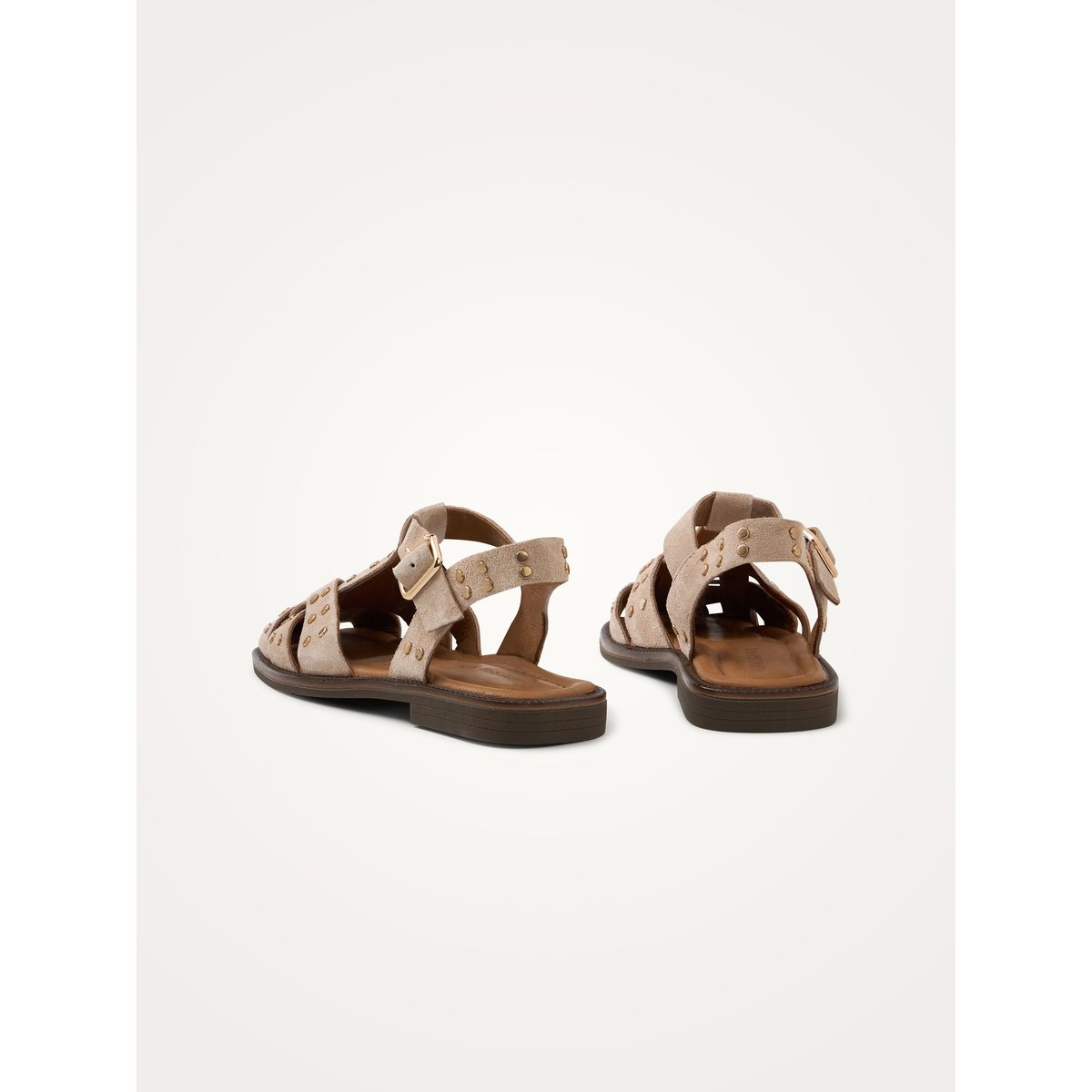 Sandales plates en suède cloutées VALE beige, VANESSA WU