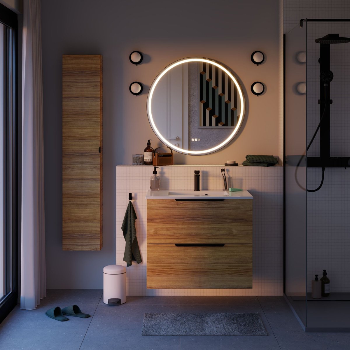 Miroir lumineux rond, REMIX noir, SENSEA