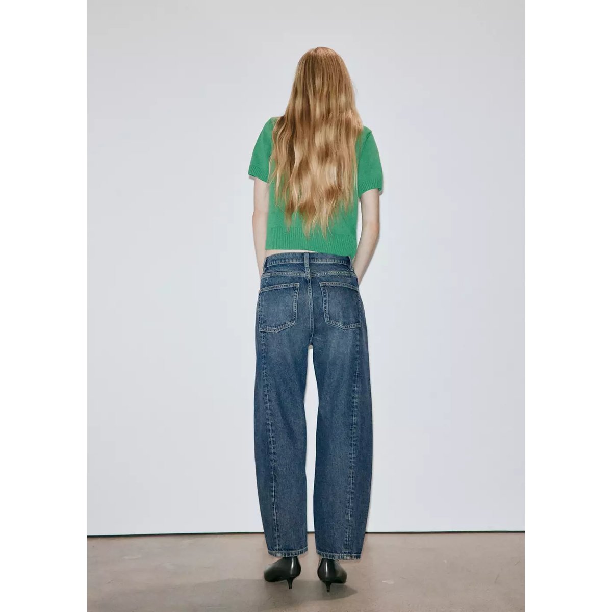 Jean balloon coutures bleu foncé, MANGO