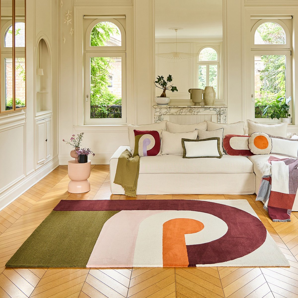 Tapis de salon laine BONNIE bordeaux, orange, rose poudré, bronze, multicolore, HABITAT