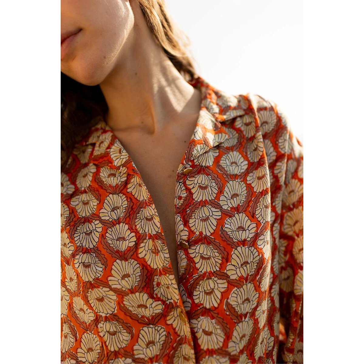 Blouse imprimée à col tailleur, BIJAYA imprimé orange, APACHES COLLECTIONS
