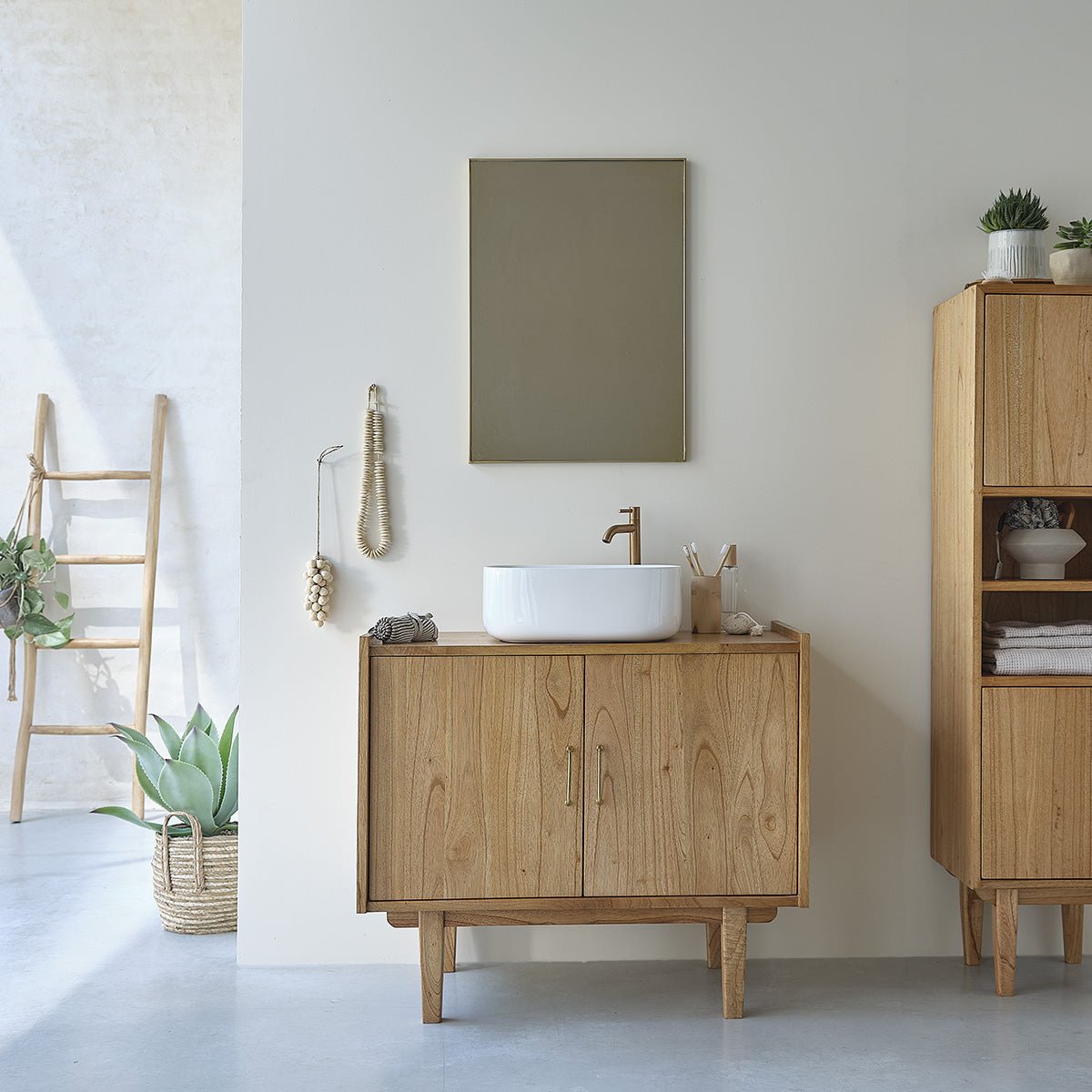 Meuble de salle de bain en mindi massif 90 cm  FIFTIES naturel, BERAH GETAH