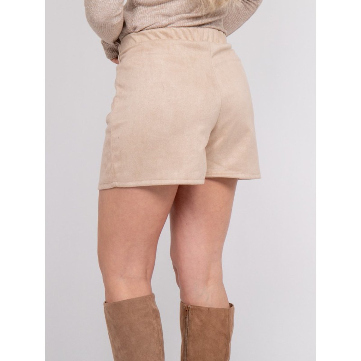 Jupe-short Suédine Effet Portefeuille Xolana beige, DONA LISA