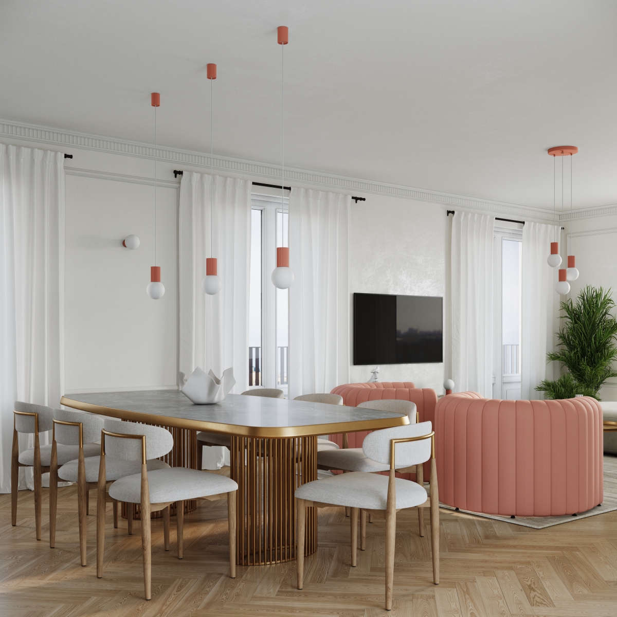 Suspension Aluminium Pêche G9 1 Halo rose, EDEN