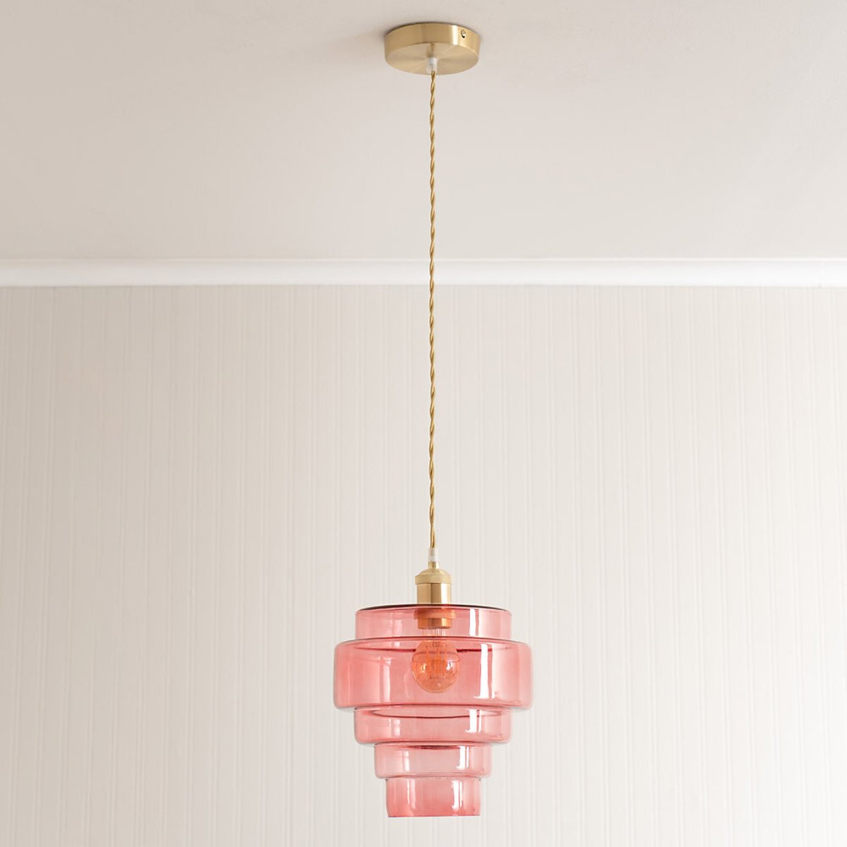 Lora Pendant Light with Glass 5-Tier Shade in Brushed Gold pink, SO'HOME