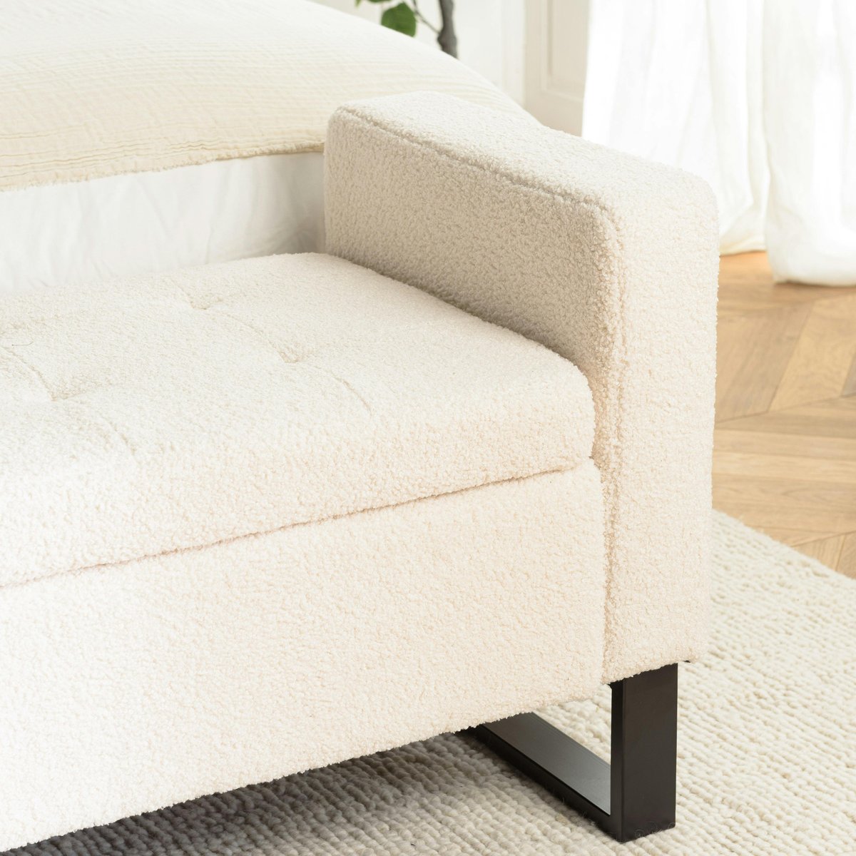 Banc coffre tissu bouclette écru COLOMBUS ecru, PIER IMPORT