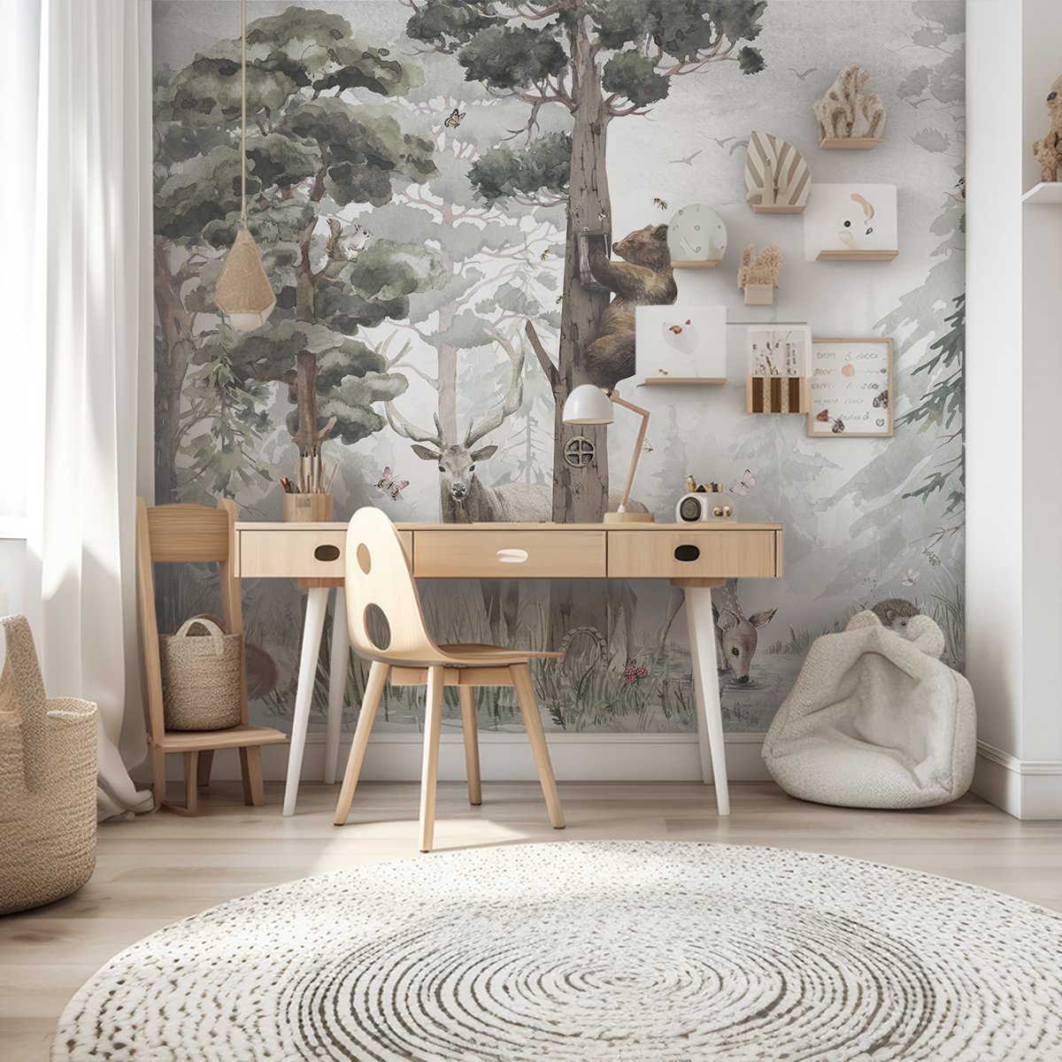 Papier peint panoramique L'ours et l' arbre mystérieux intissé, HEXOA