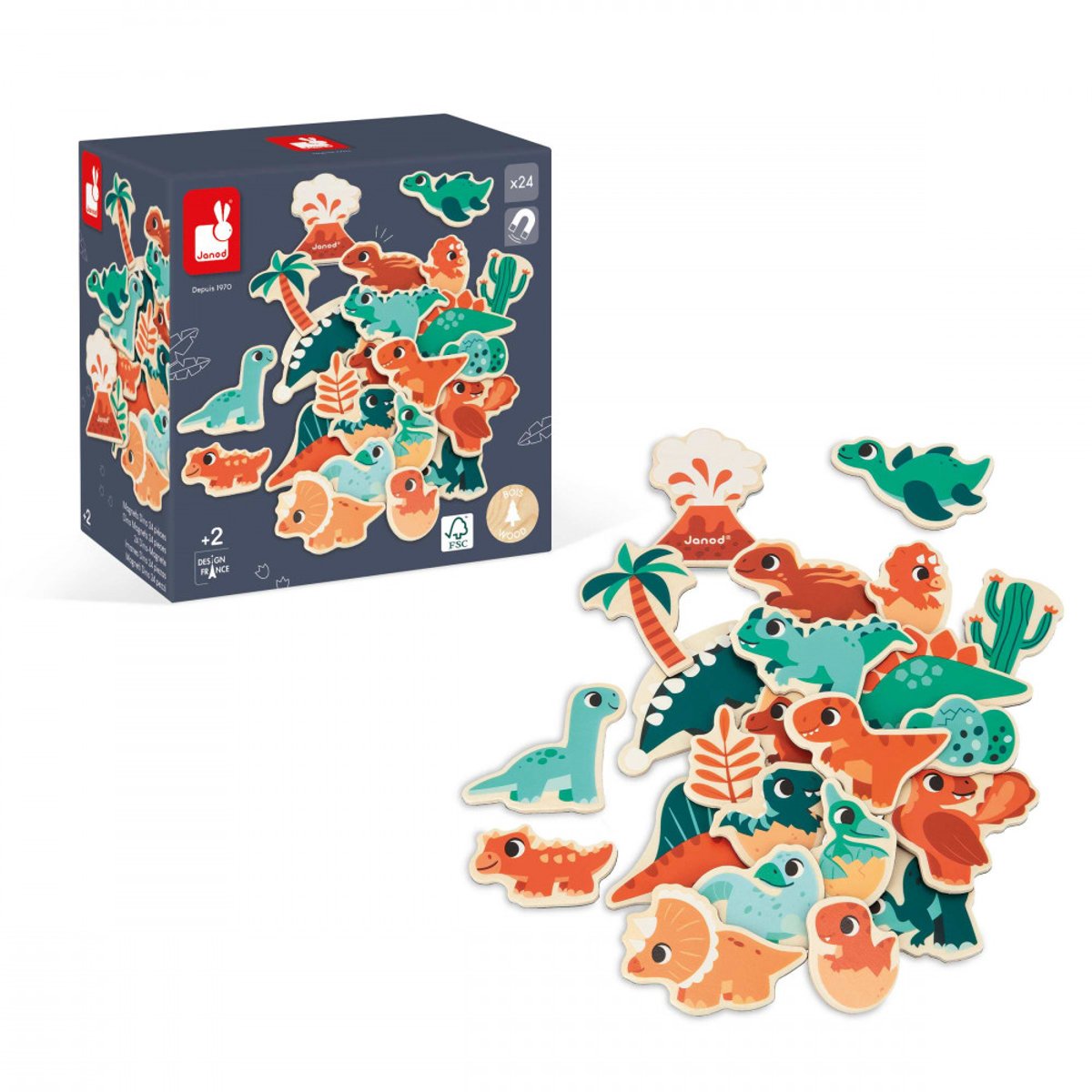 Dino - Magnets Dino 24 Pcs multicolore, JANOD