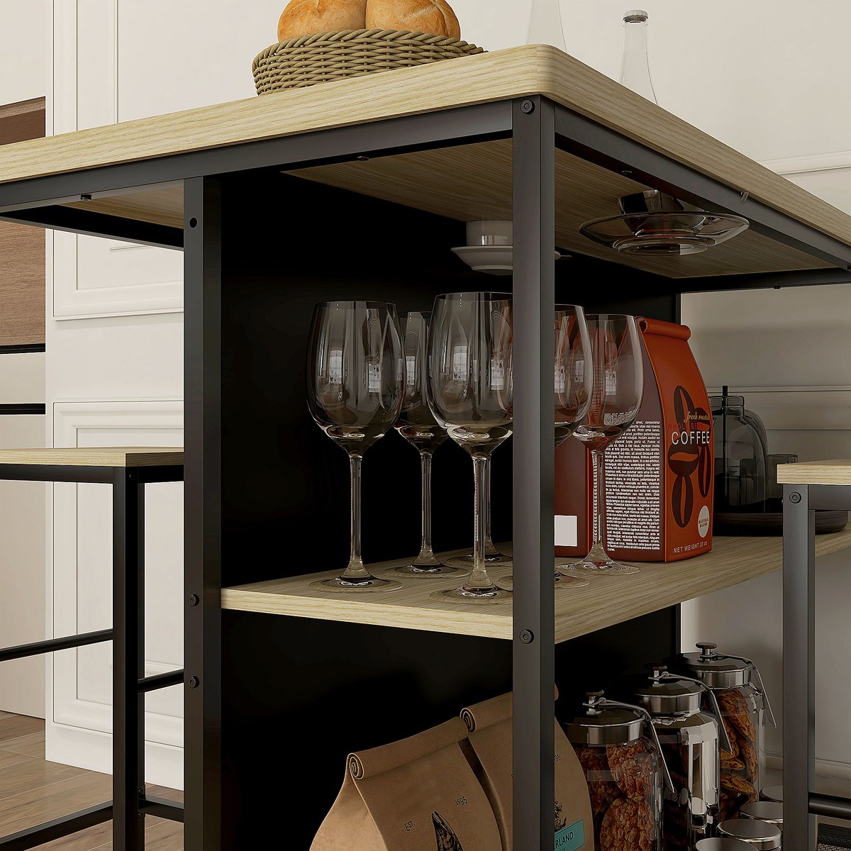 Ensemble de table de bar MDF Bois naturel bois naturel, noir, HOMCOM