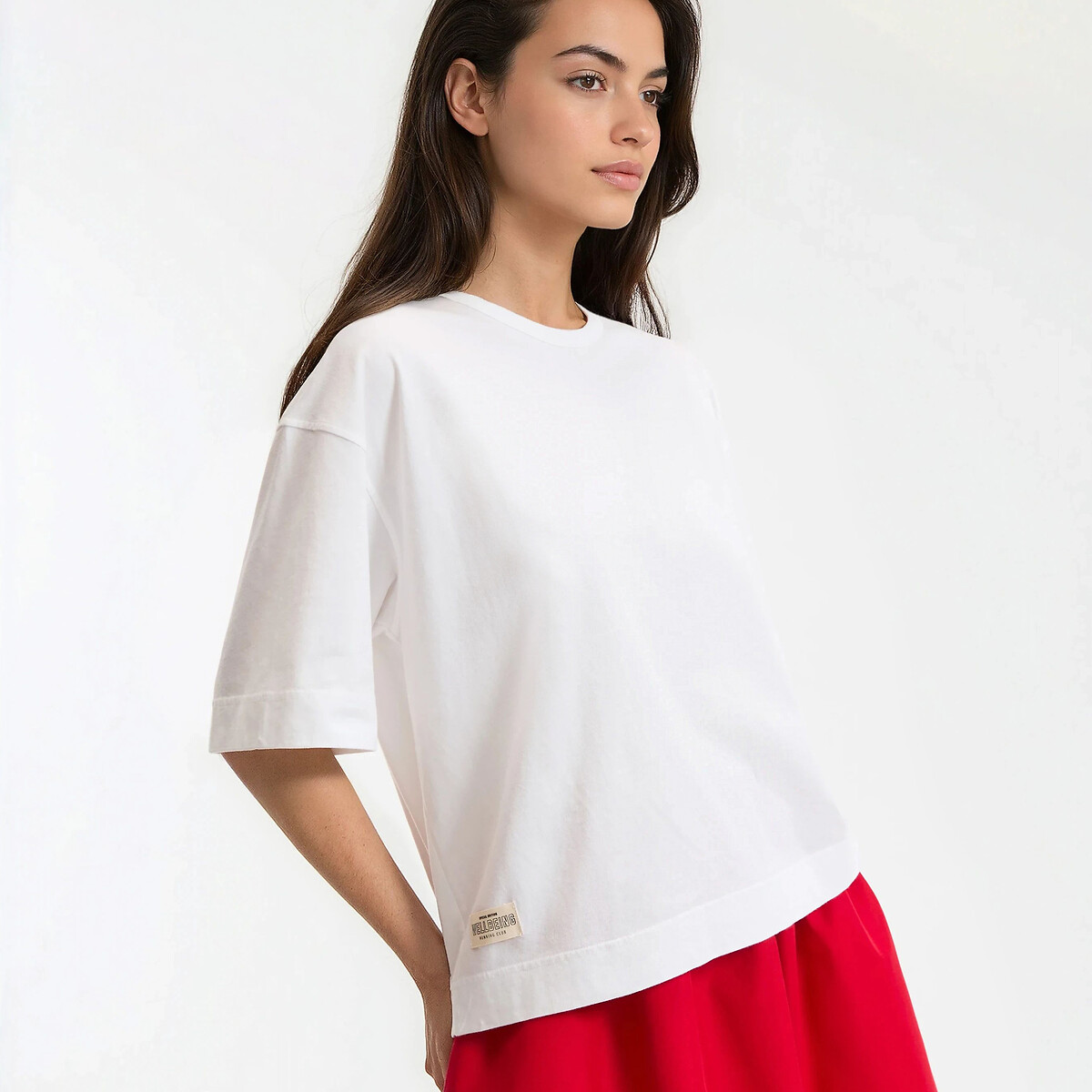 Loose Oversize Cotton Short Sleeve T-Shirt with Crew Neck white, LA REDOUTE COLLECTIONS