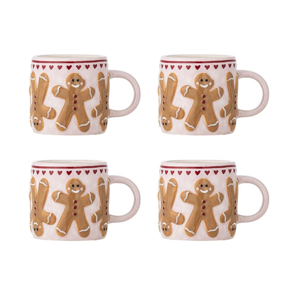 Tasse grès noël pain d'épice Binna set de 4 rose, BLOOMINGVILLE