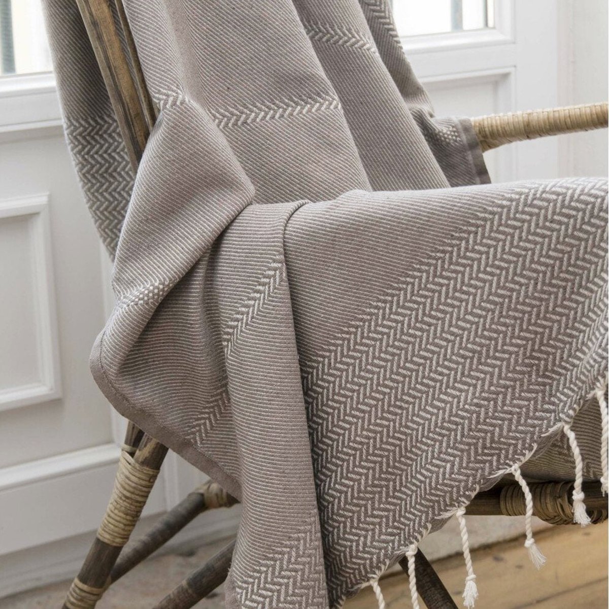 Plaid coton OSLO taupe, FEBRONIE