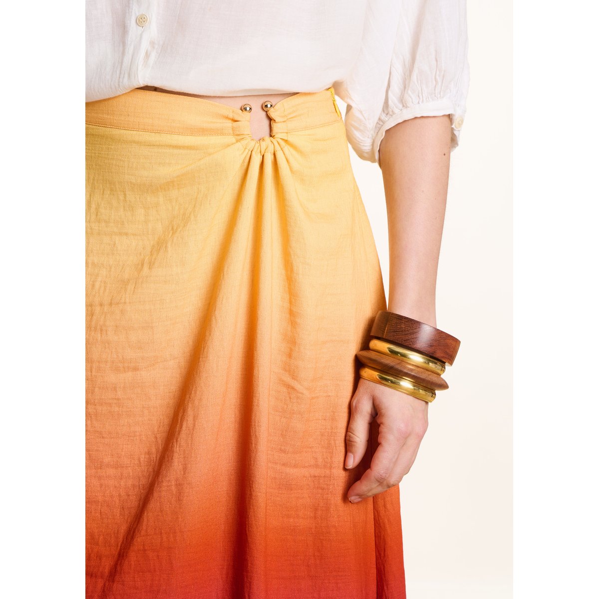 Jupe midi à imprimé tie & dye multicolore jaune/mahogany, LA FEE MARABOUTEE
