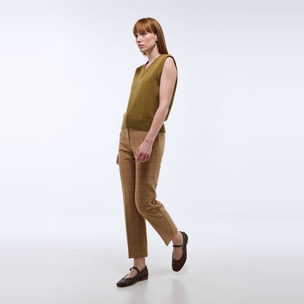 Pantalon droit plis cassé à carreaux cereale, MONOPRIX