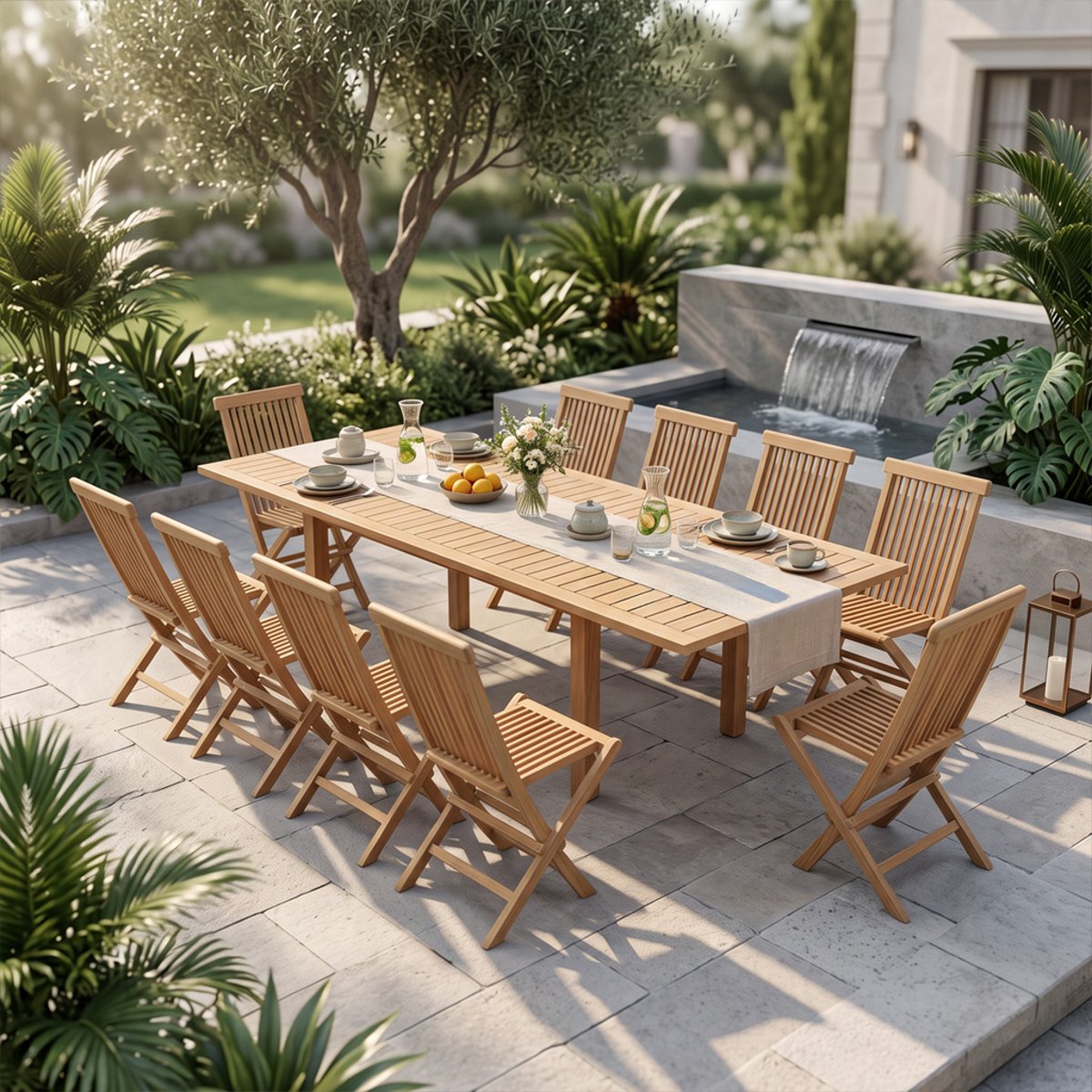 Salon de jardin en teck massif Azur, 10 places naturel, TECK ATTITUDE