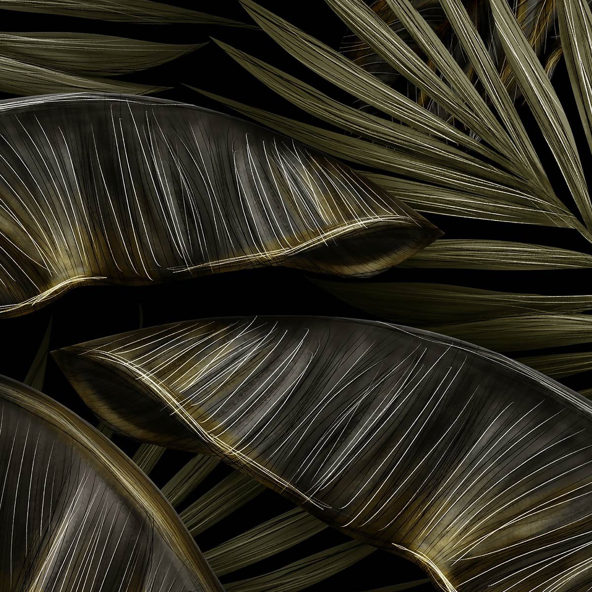 Papier peint et feuilles palmes intissé, HEXOA