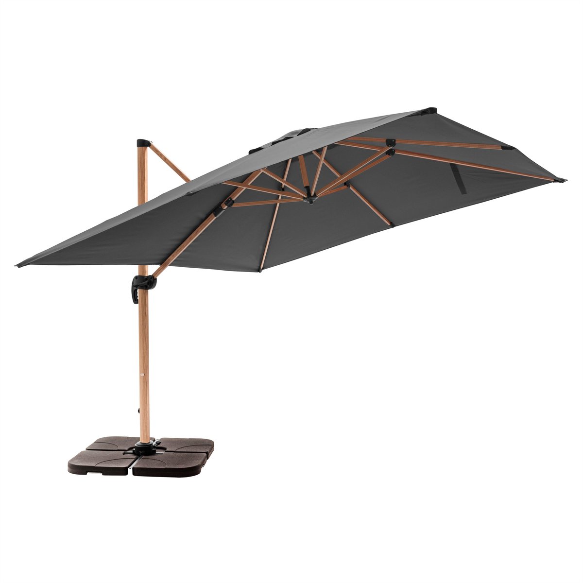 Parasol déporté 3 x 3m inclinable rotatif et 4 dalles à lester remplissables, BRESCIA gris anthracite, OVIALA