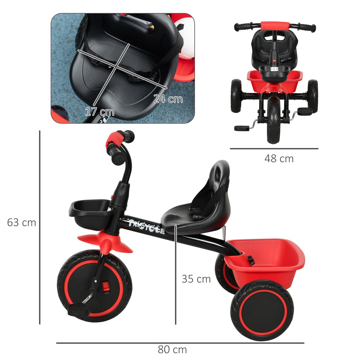 Tricycle pour enfants PP Rouge rouge et noir, AIYAPLAY