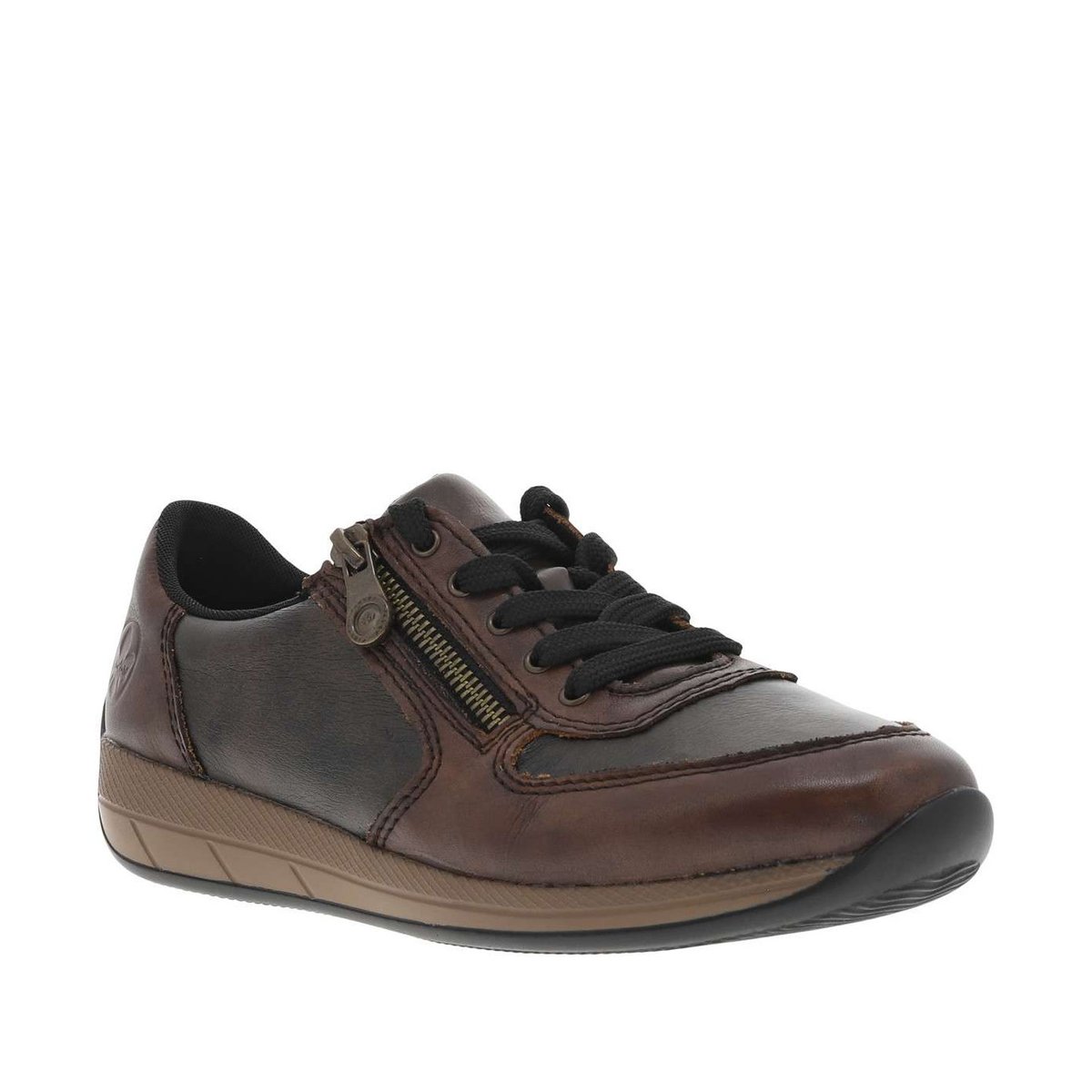 Sneakers kaki à talon plat avec des lacets plats et un zip latéral marron, RIEKER