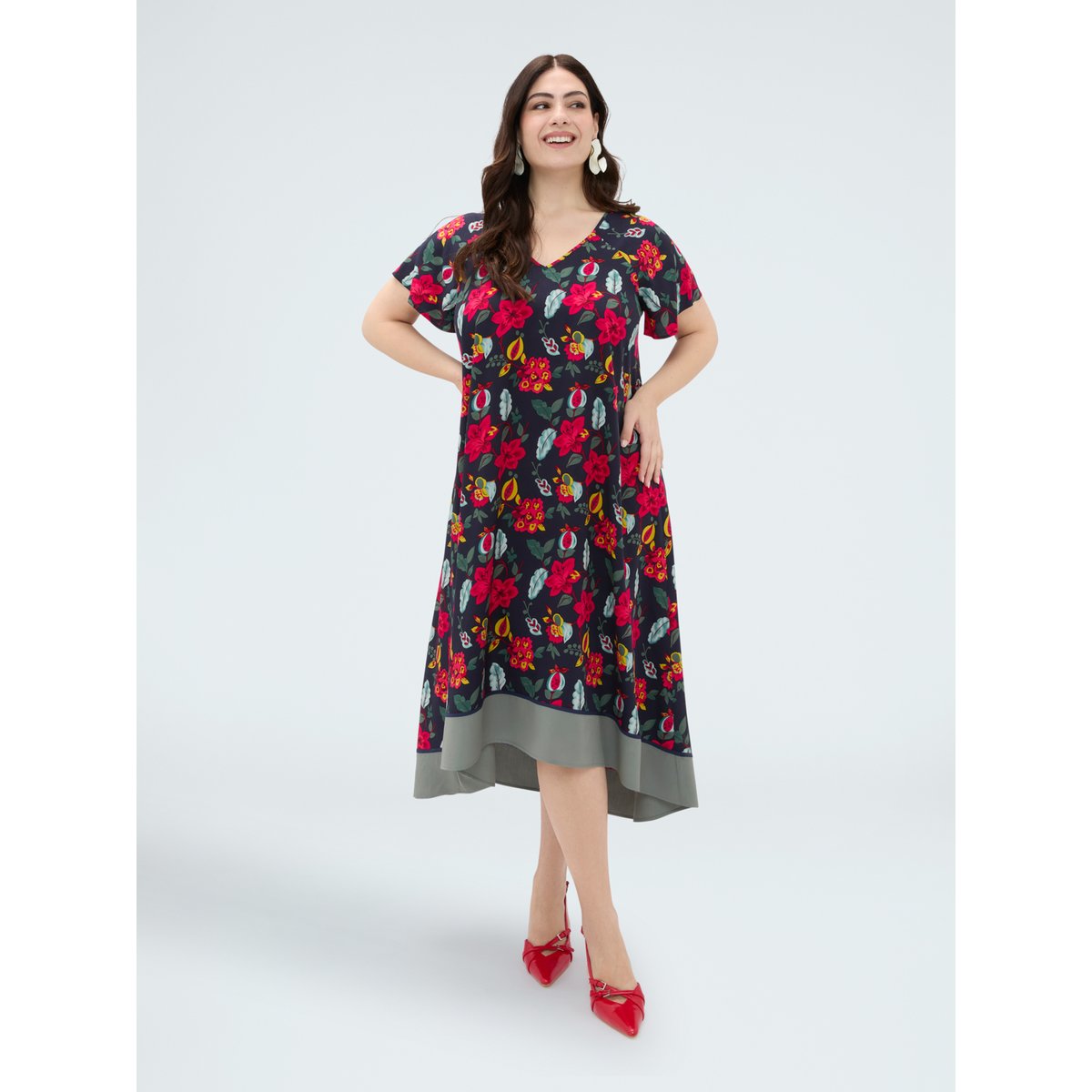 Robe longue à imprimé fleuri bleu, FIORELLA RUBINO