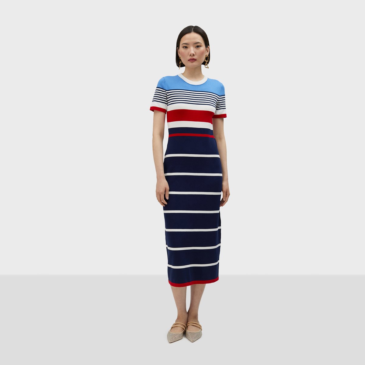 Robe moulante avec manches courtes bleu marine, LOLA CASADEMUNT