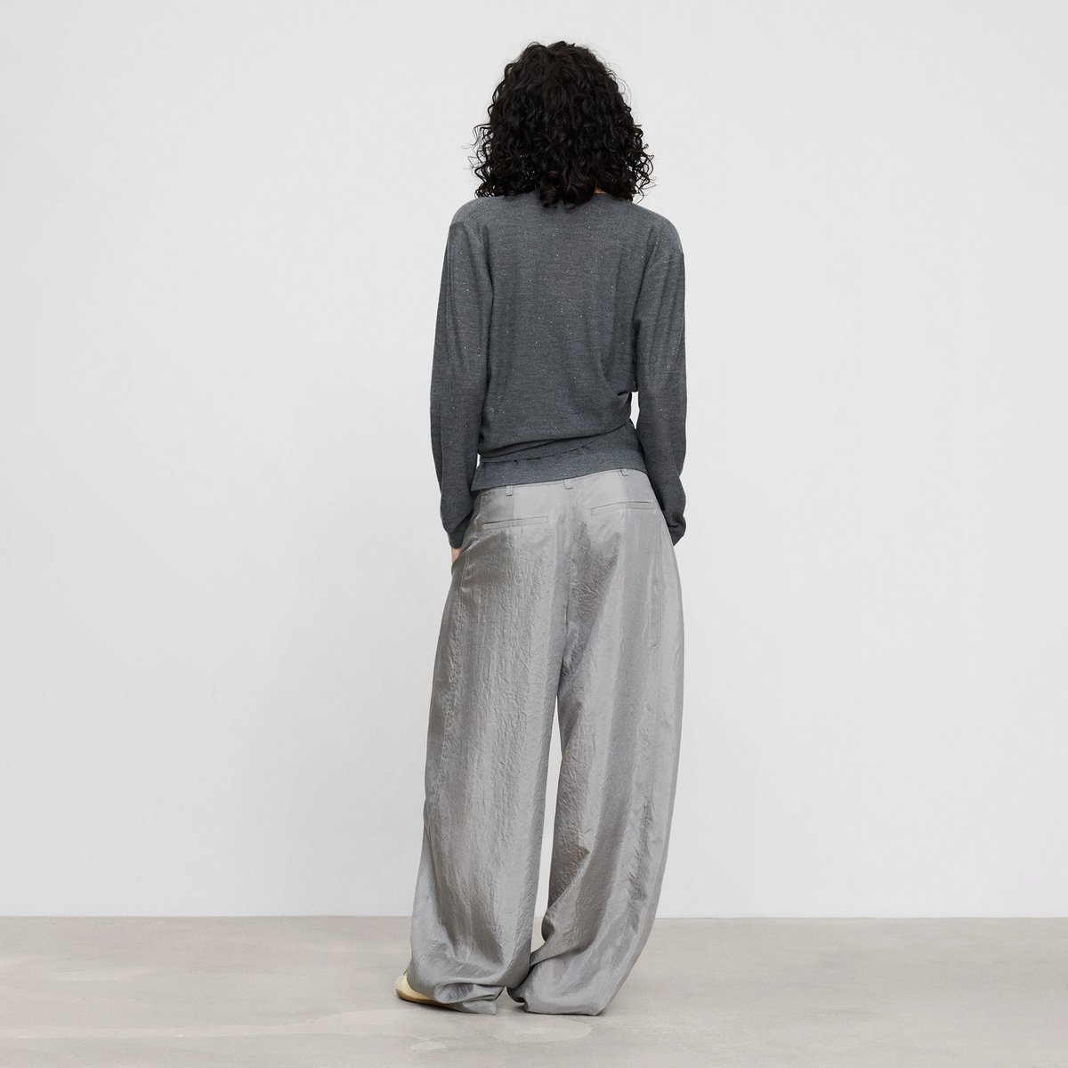 Cardigan en laine mérinos à micro-paillettes anthracite, ADOLFO DOMINGUEZ