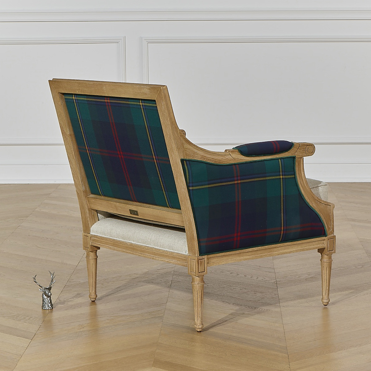 Fauteuil bergère en bois massif et velours de coton style écossais VILLANDRY lin, ROBIN DES BOIS