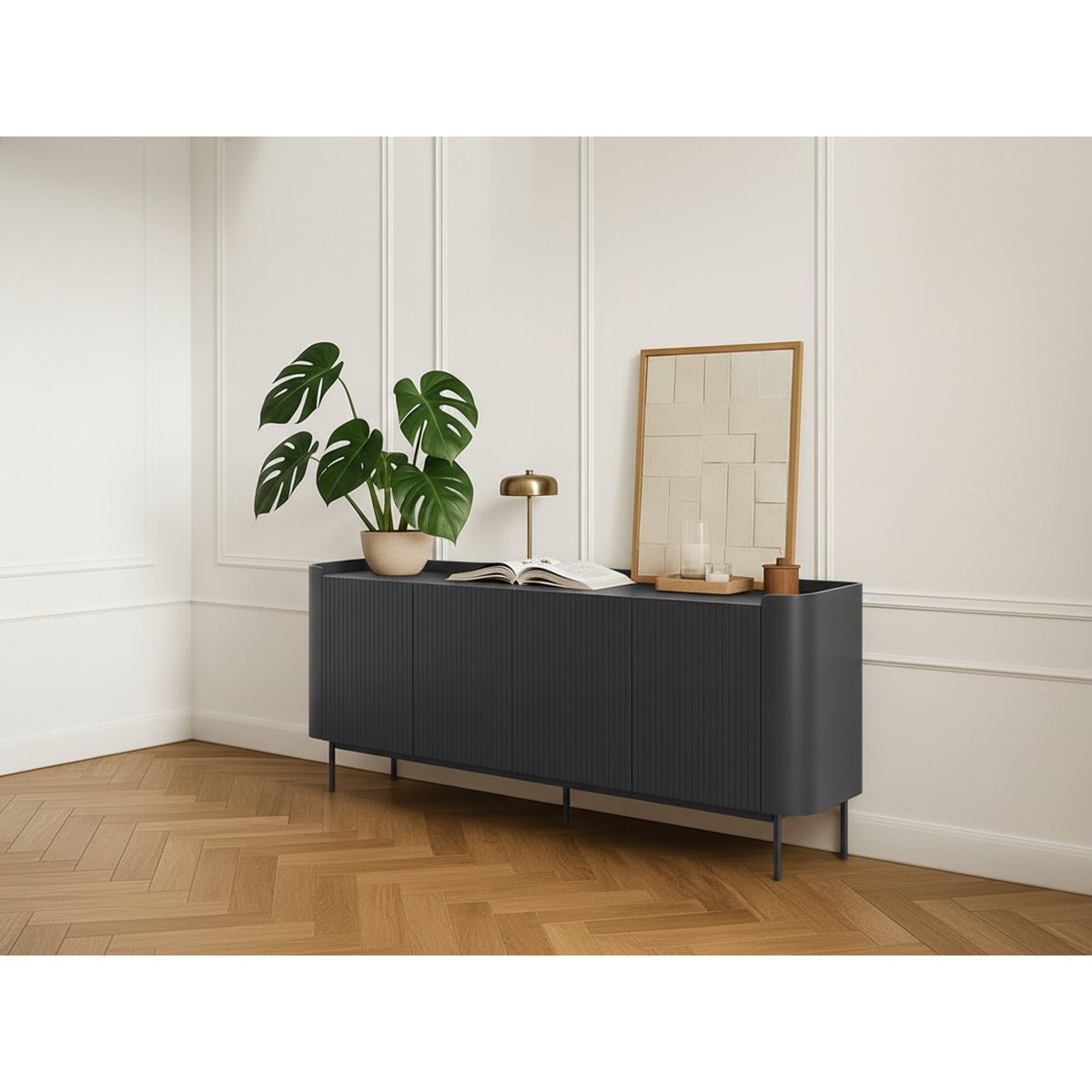 Buffet en MDF portes 200 cm, JAY noir, BOBOCHIC