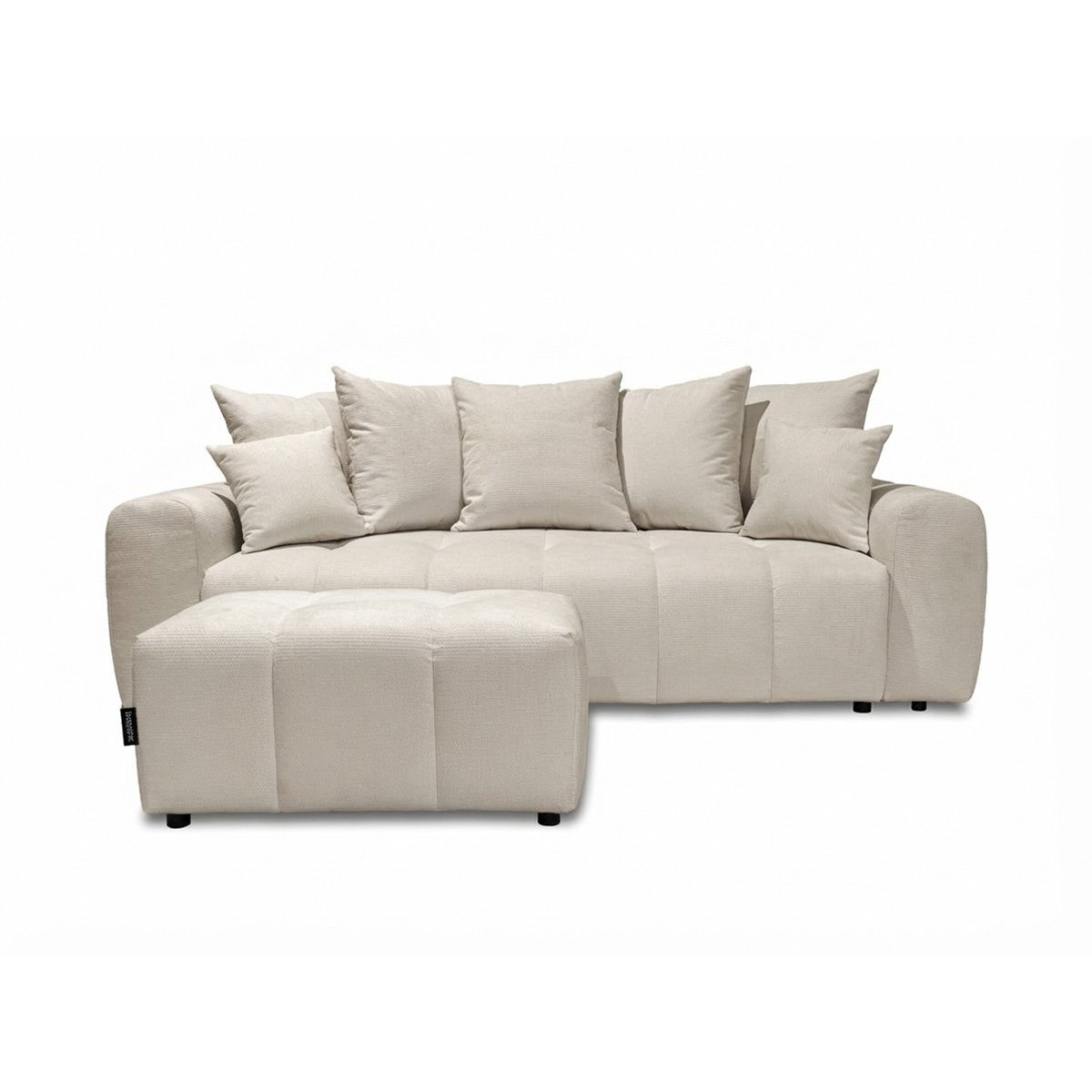 Canapé droit convertible 3 places en tissu chiné avec pouf, ROXELANE beige, BOBOCHIC