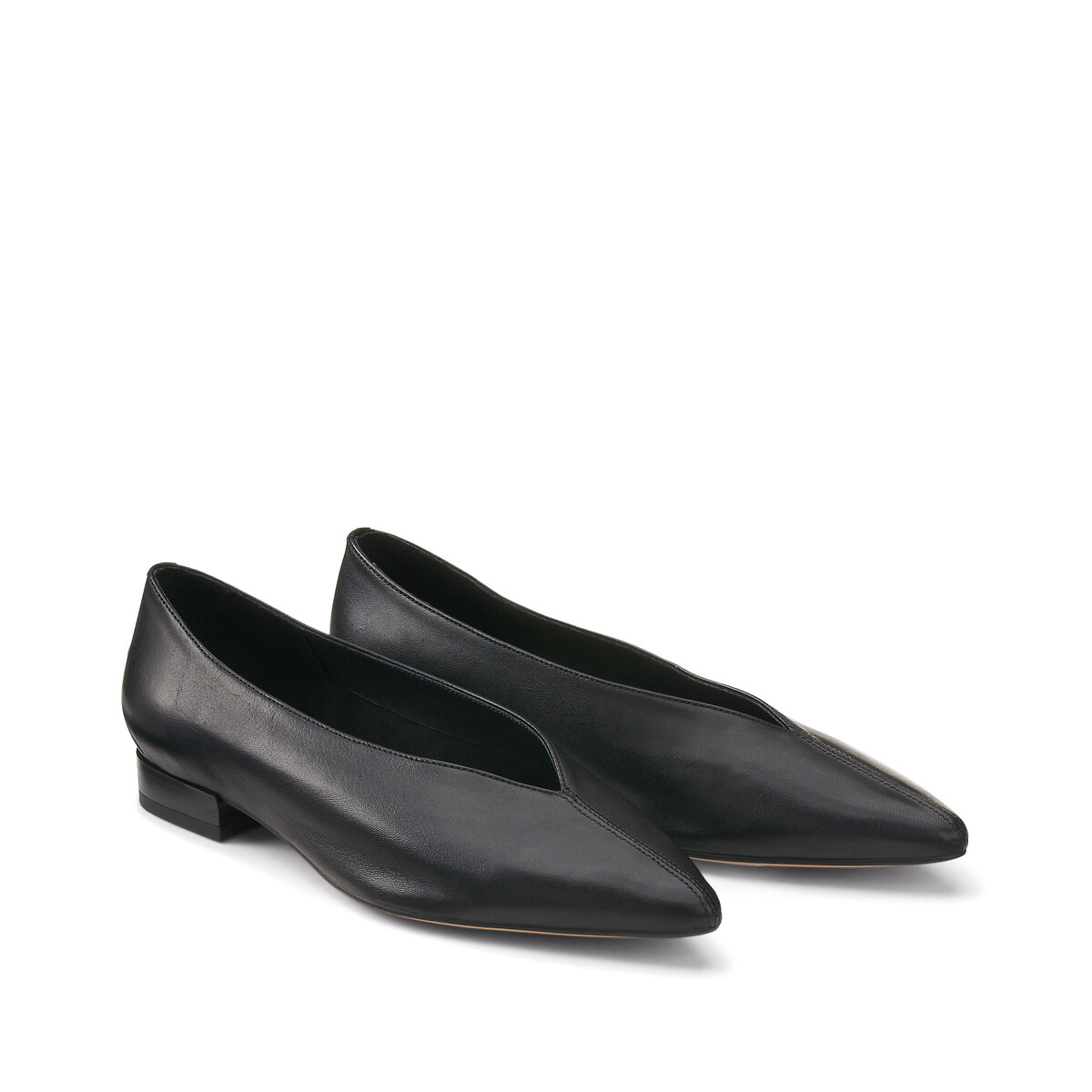 Ballerine pointue à talon plat en cuir noir, LA REDOUTE COLLECTIONS