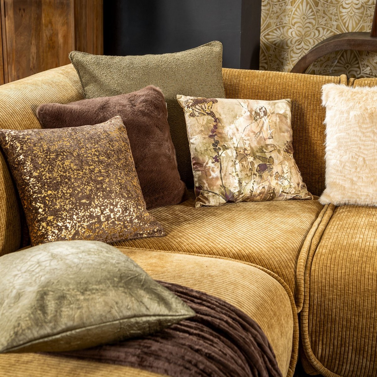 Coussin Zaya marron foncé, DUTCH DECOR