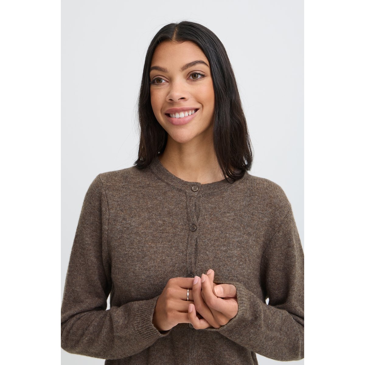 Cardigan manches longues marron java melange, B.YOUNG