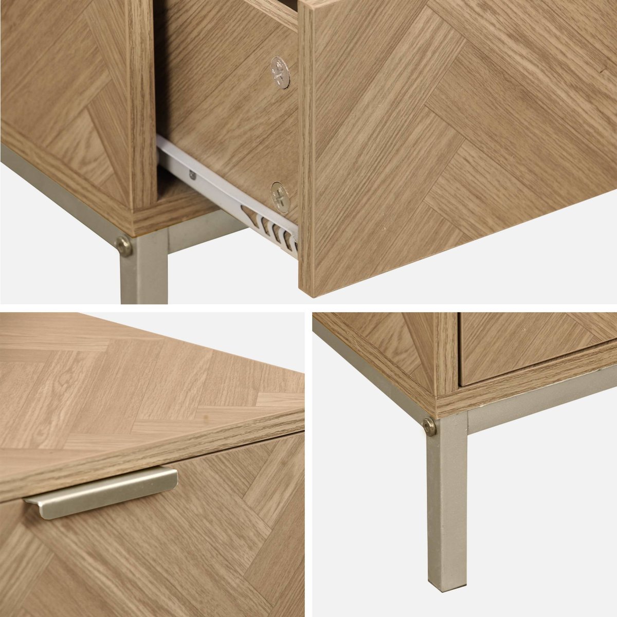 Table de chevet effet bois décor chevrons 2 tiroirs (lot de 2) BUDAPEST naturel, SWEEEK