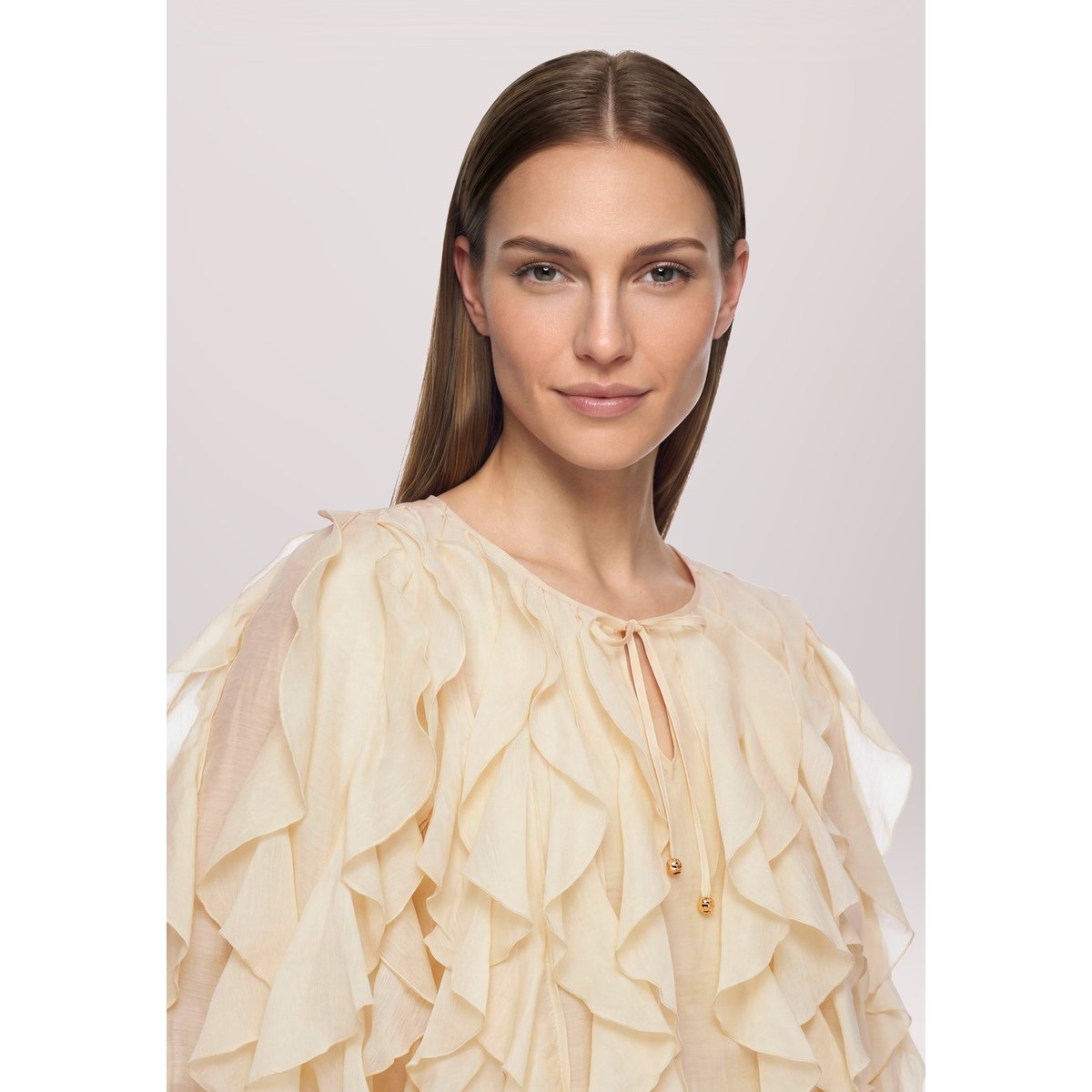 Chemisier en chiffon à volant champagne sorbet, VERA MONT