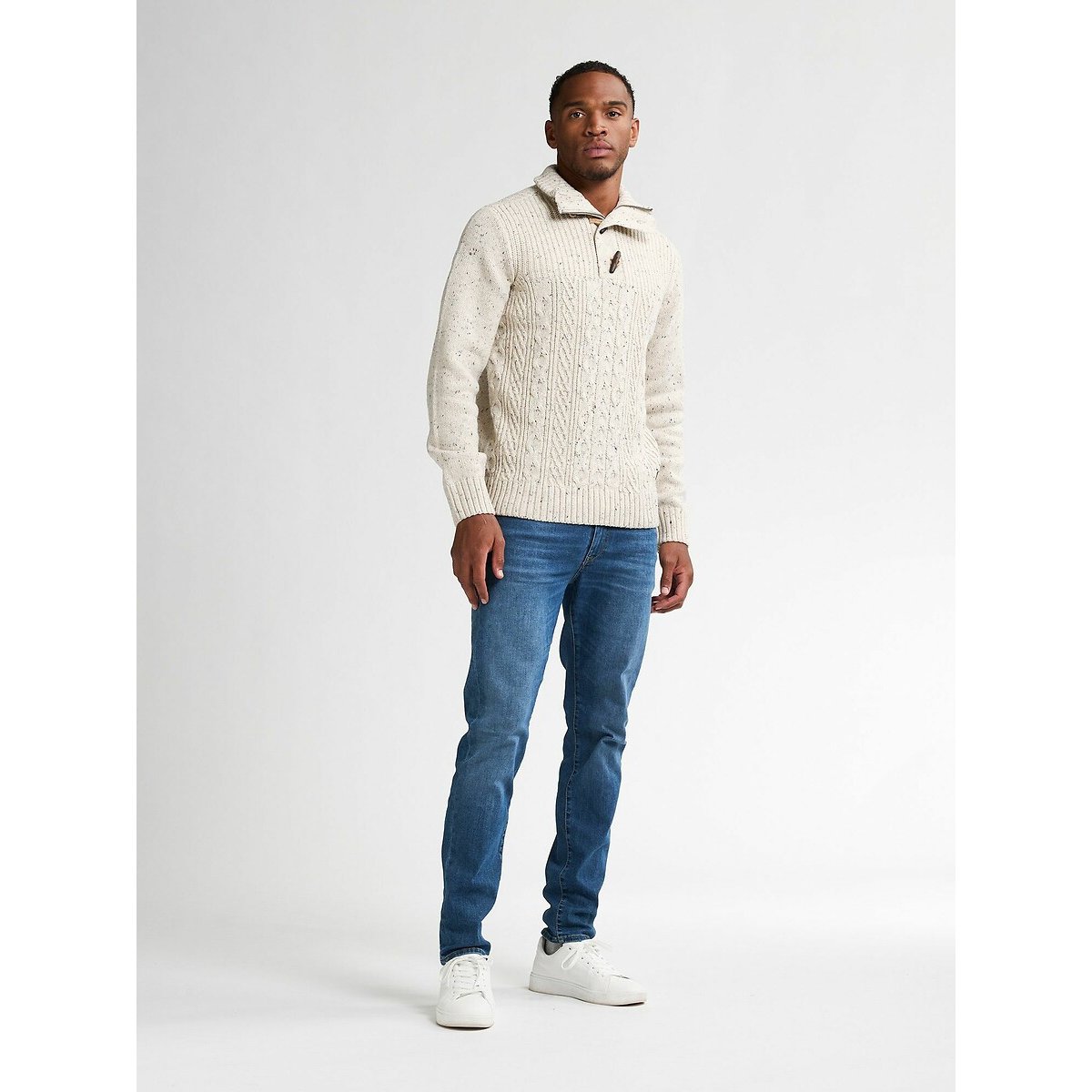 Buttoned High Neck Jumper ecru , PETROL INDUSTRIES