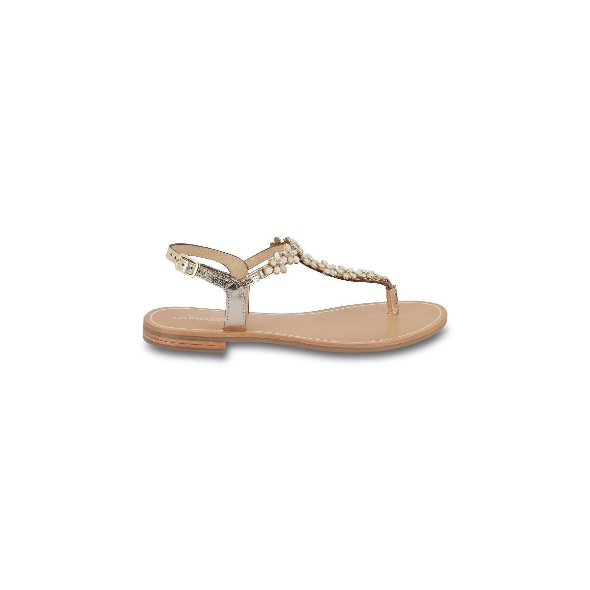 Sandales tongs en cuir Hofleur, bijoux nacrés doré, LES TROPEZIENNES PAR M.BELARBI