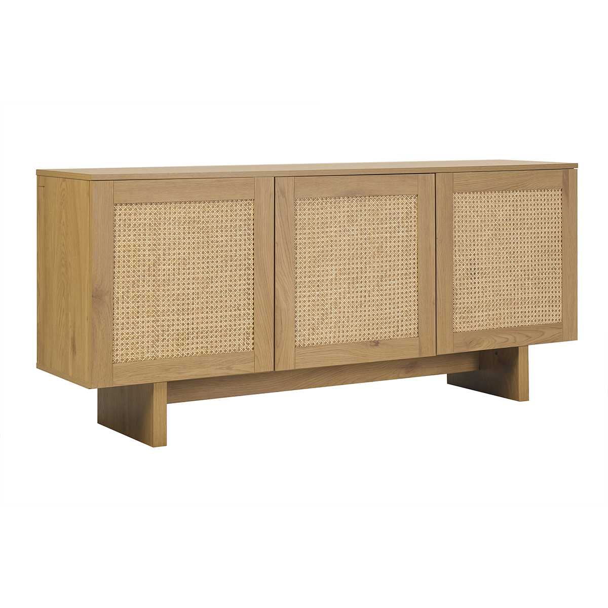 Buffet finition bois clair chêne et cannage rotin 3 portes L160 cm HERA couleur unique, MILIBOO