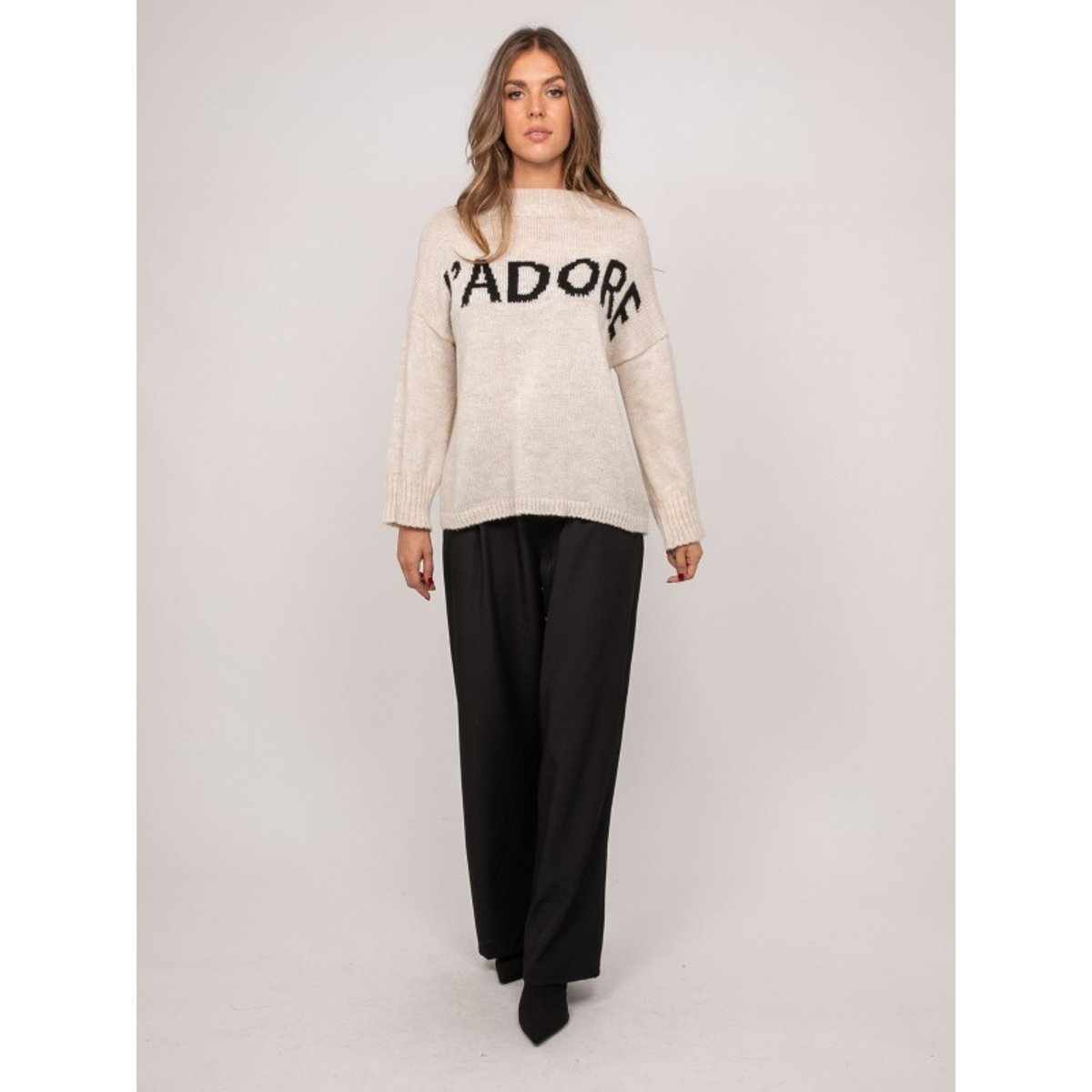 Pull Message Oversize Col Montant Kyline beige, DONA LISA