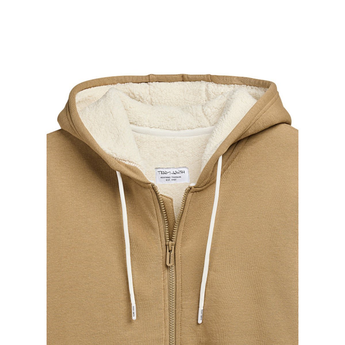 Sweat à capuche zippé en coton mélangé beige uni à coupe droite beige, TEDDY SMITH