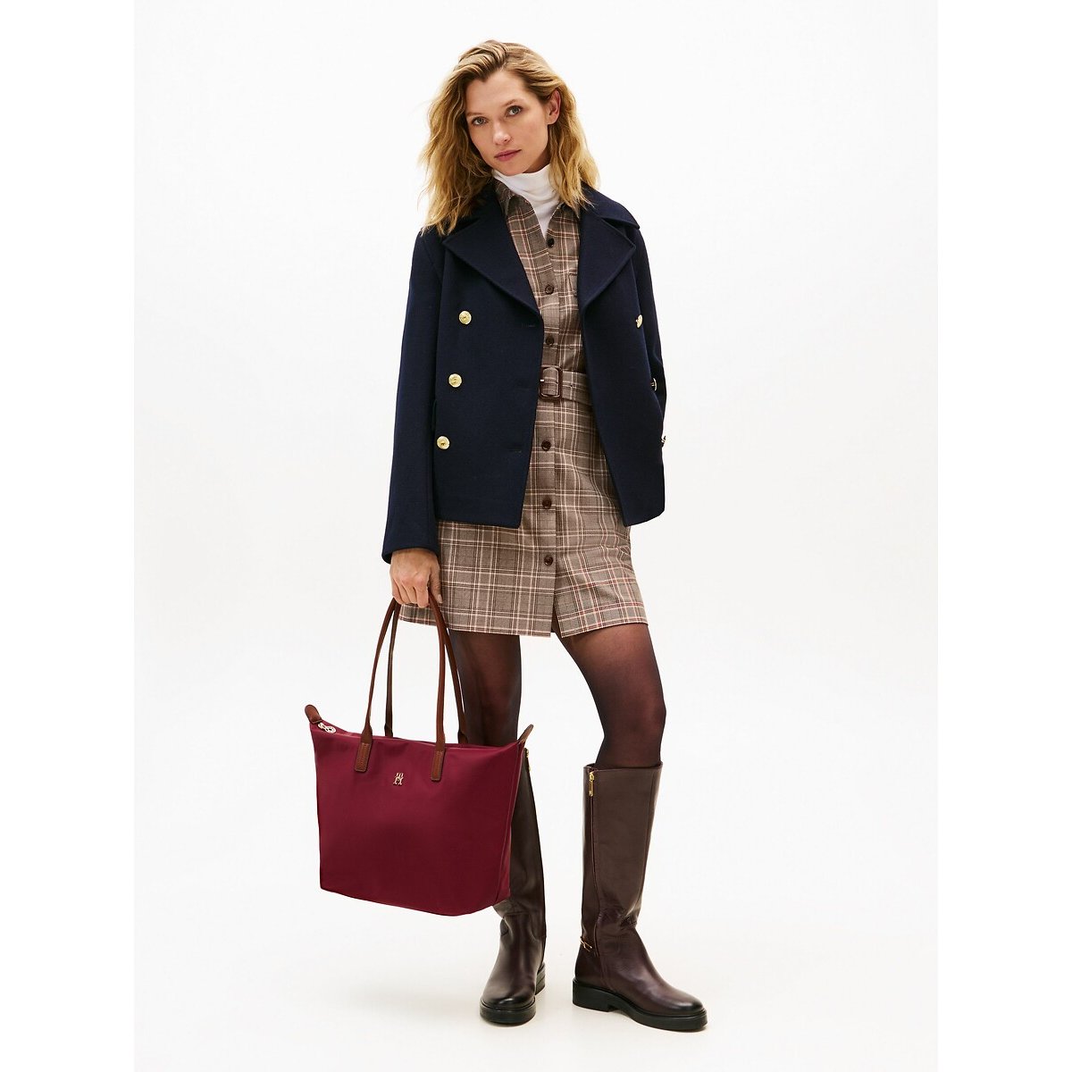 Tote Bag with Leather Details burgundy, TOMMY HILFIGER