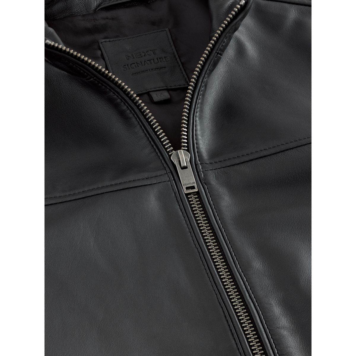 Veste en cuir avec col cheminée Signature noir, NEXT