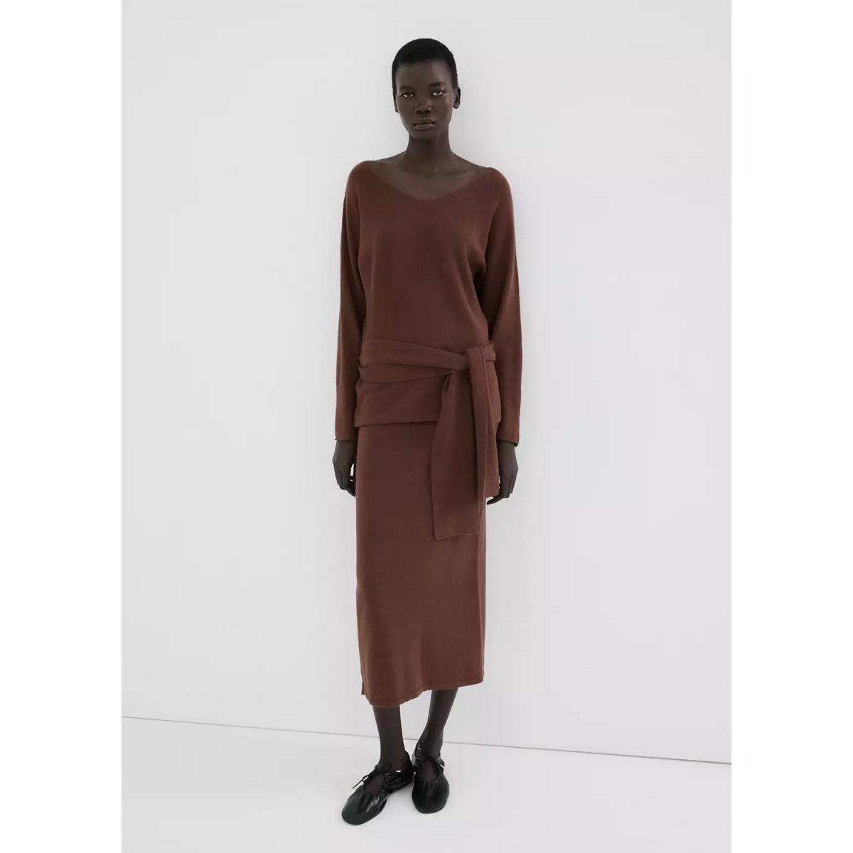 Jupe crayon fendue chocolat, MANGO