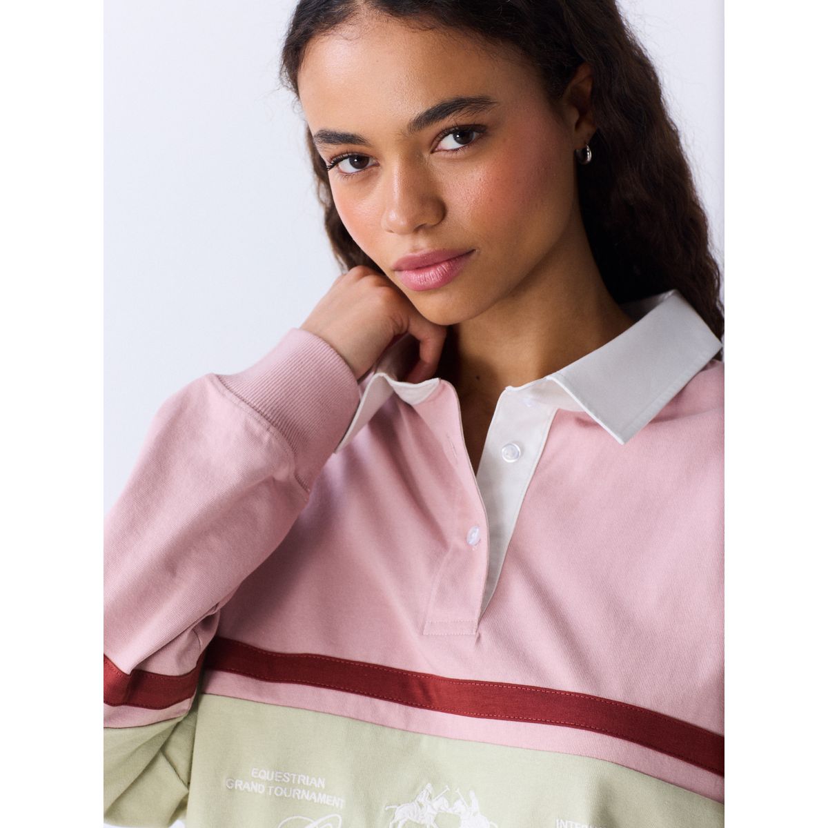 Polo rugby manches longues broderie rose, NEXT