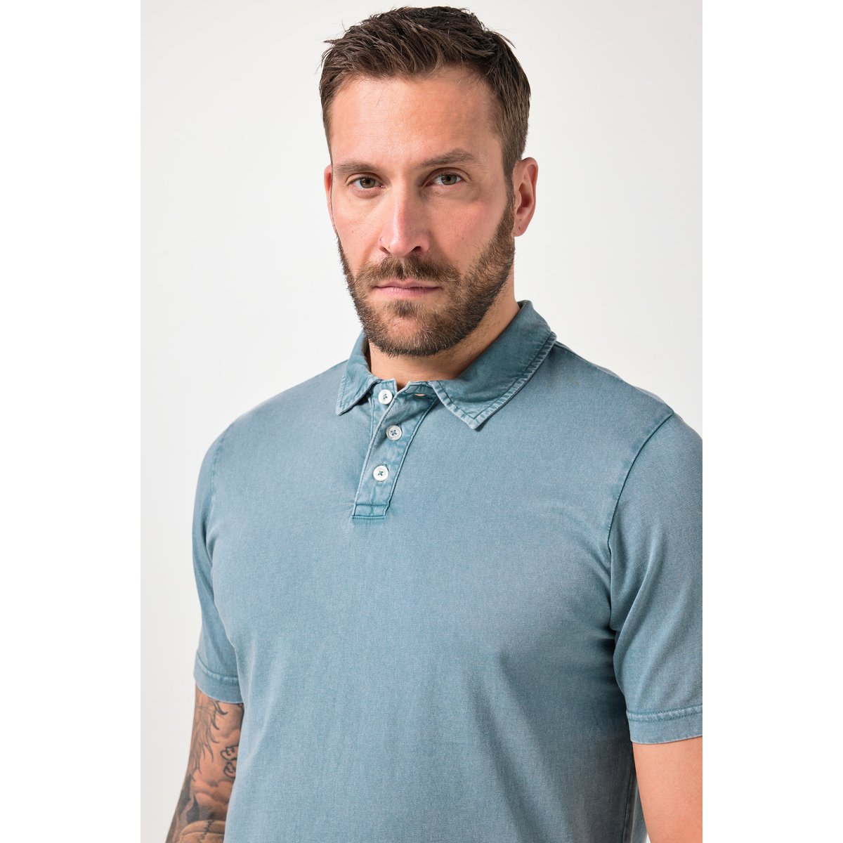 Polo aspect jean, manches courtes et imprimé bleu jean, JP1880